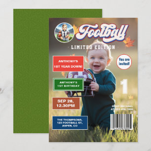 Football First Year Down Magazine Cover Birthday Invitation