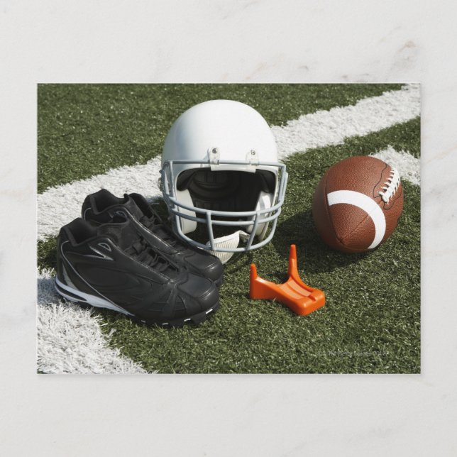 Football, football helmet, tee and shoes on postcard (Front)