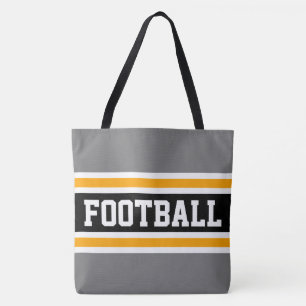 FOOTBALL Fun Athletic Grey Black Orange Stripes Tote Bag