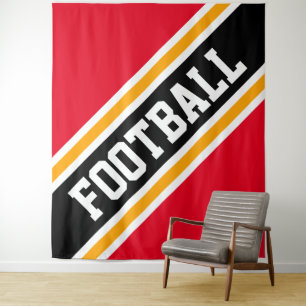 FOOTBALL Fun Bold Bright Red Black Slant Stripes Tapestry