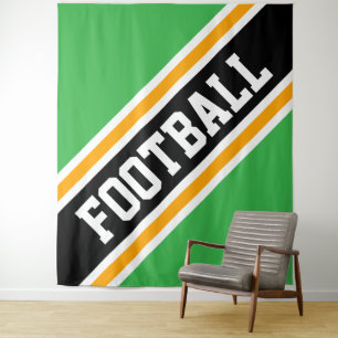 FOOTBALL Fun Bright Green Black Racing Stripes Tapestry
