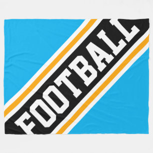 FOOTBALL Fun Cool Azure Blue Black Racing Stripes Fleece Blanket
