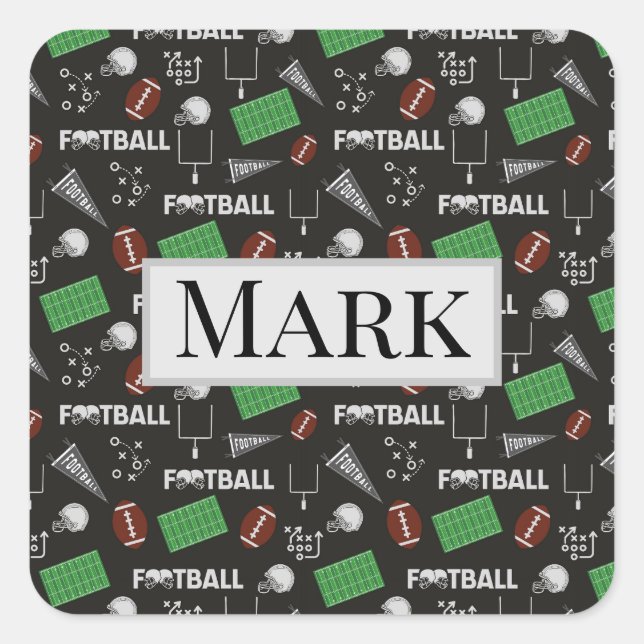 Football Fun on Black Square Sticker (Front)