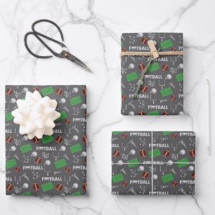 Football Fun on Dark Grey Wrapping Paper Sheet