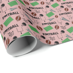 Football Fun on Dark Tea Rose Pink Wrapping Paper