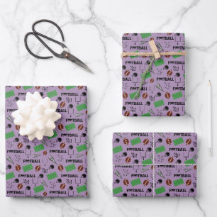 Football Fun on Purple Wrapping Paper Sheet