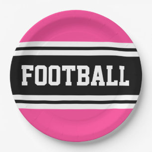 FOOTBALL Fun Pink Black White Racing Stripes Paper Plate