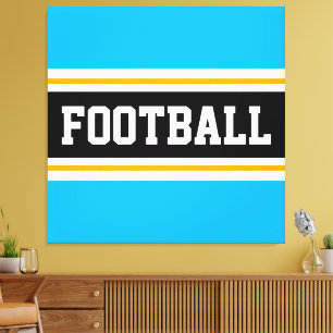 FOOTBALL Fun Sky Blue Black White Yellow Stripes Canvas Print