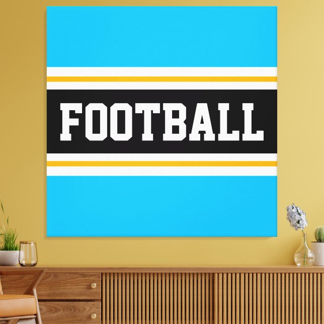 FOOTBALL Fun Sky Blue Black White Yellow Stripes Canvas Print (Insitu(LivingRoom))