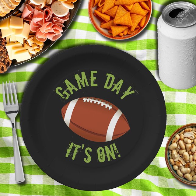 Football Game Day  Paper Plate (Football game day paper plates - green and black)