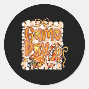 Football Game Day Team Sports Coquette Girly Footb Classic Round Sticker