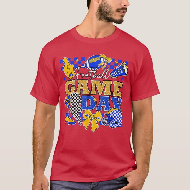 Football Game Day Touchdown Cheer Team Spirit Blue T-Shirt (Front)