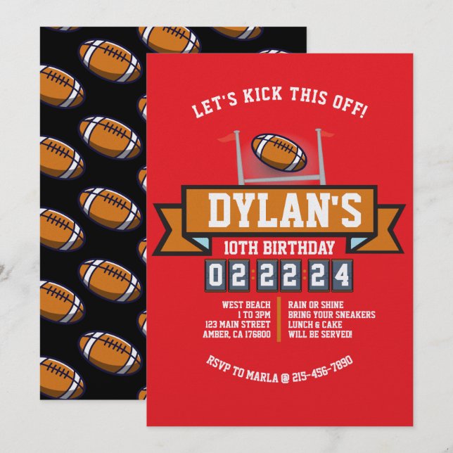 FOOTBALL GAME Sports Kids Birthday Party Invitation (Front/Back)