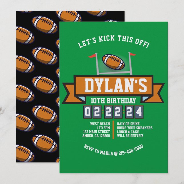 FOOTBALL GAME Sports Kids Birthday Party Invitation (Front/Back)