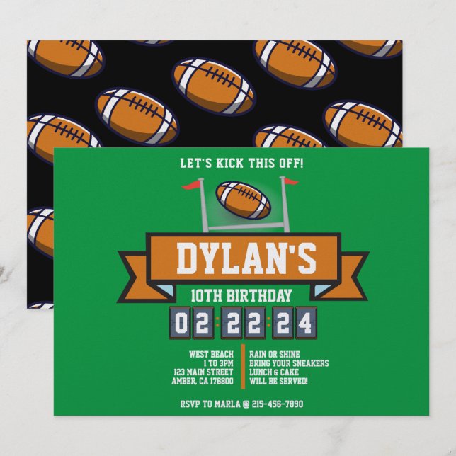 FOOTBALL GAME Sports Kids Birthday Party Invitation (Front/Back)