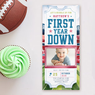 Football Game Ticket Sports Boy Photo 1st Birthday Invitation