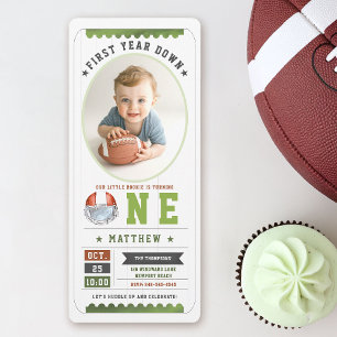 Football Game Ticket Sports Photo Boy 1st Birthday Invitation