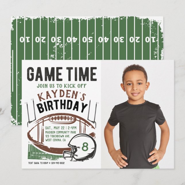 Football Game Time Photo Birthday Invitation (Front/Back)