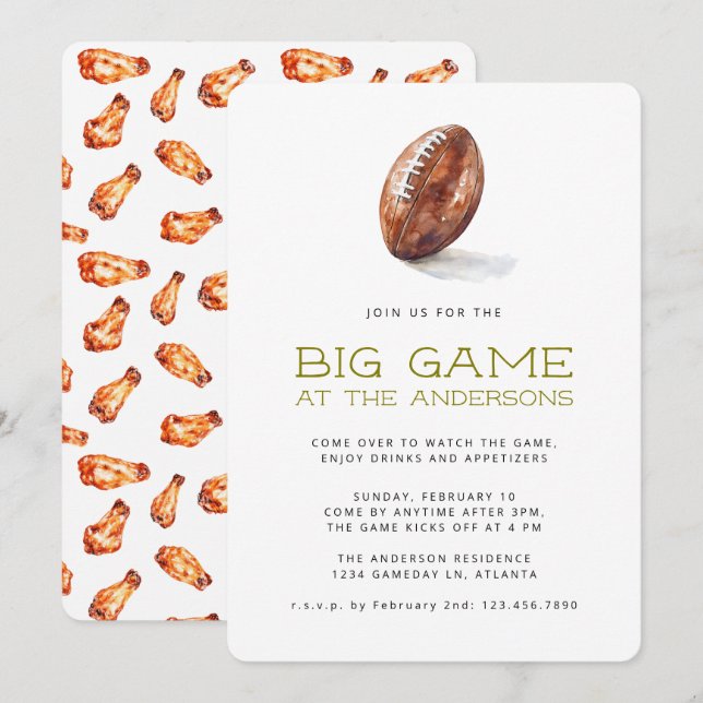 Football Game Watch Party Modern Simple Invitation (Front/Back)