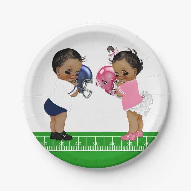 Football Gender Reveal Baby Shower Paper Plates (Front)