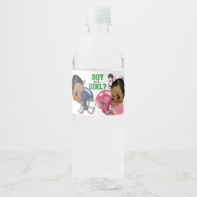 Football Gender Reveal Baby Water Bottle Labels (Front)