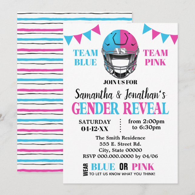 Football gender reveal pink or blue shower invitation (Front/Back)