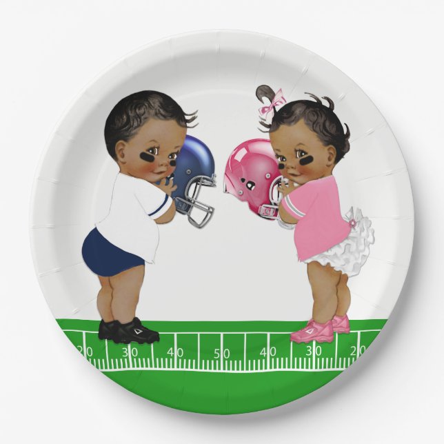 Football Gender Reveal Shower Paper Plates (Front)
