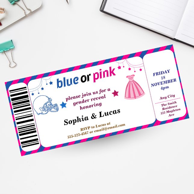 football gender reveal Ticket Style Invitation (Creator Uploaded)