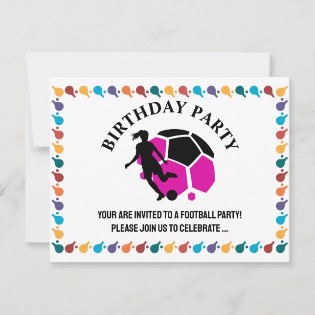 Football Girl Birthday party, Football Player Gift Invitation (Front)