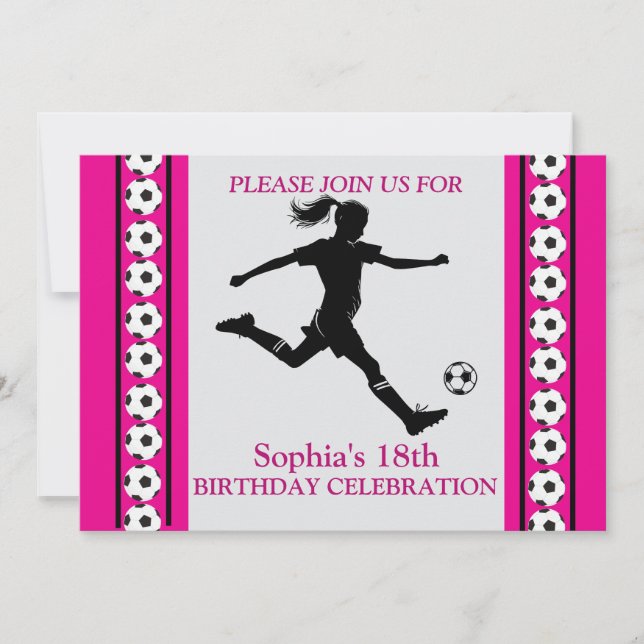 Football Girl Birthday Party, Football Player  Invitation (Front)