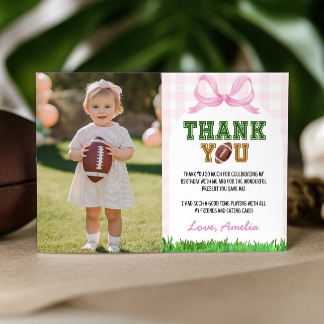 Football Girl Birthday Photo Thank You Card (Creator Uploaded)