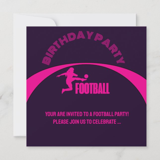 Football Girl Player, Team, Birthday Girl Gift Invitation (Front)