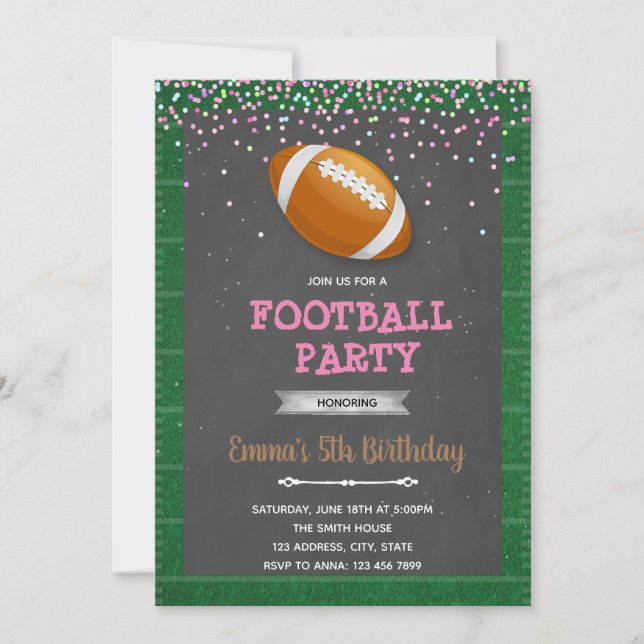 Football girl pool party birthday invitation (Front)
