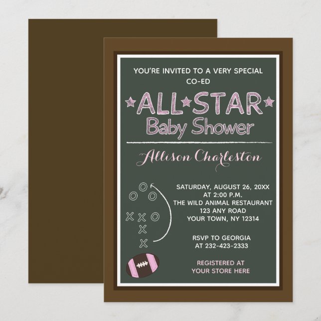 Football Girl Sports Baby Shower Invites (Front/Back)