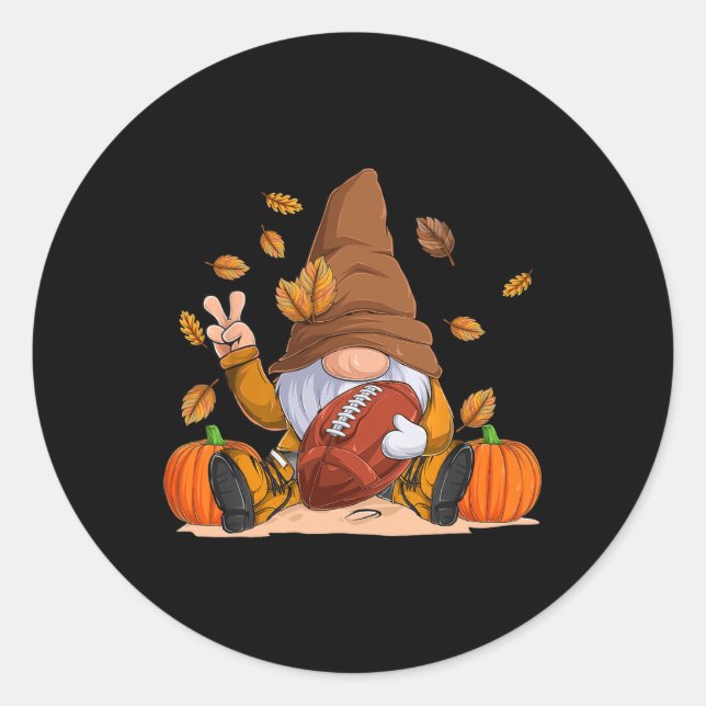 Football Gnome Thanksgiving Autumn Fall Season Boy Classic Round Sticker (Front)