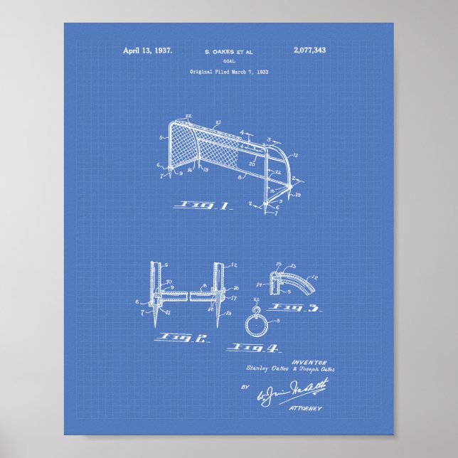 Football Goal 1937 Patent Art Blueprint Poster (Front)