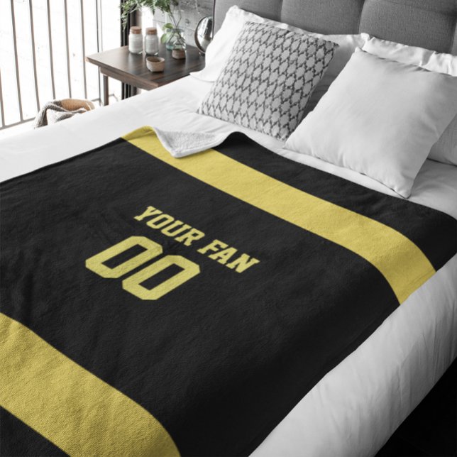 Football Gold & Black Personalised Fleece Blanket (Creator Uploaded)