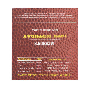 Football Gold Party Favour Chocolate Candy Wrapper Notepad