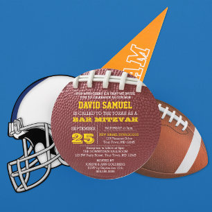 Football Gold Round Bar Mitzvah Invitation