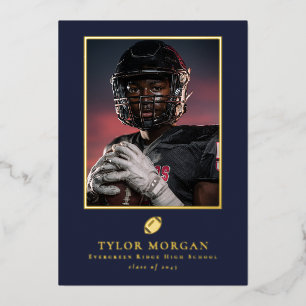 Football Graduation Photo Blue Grad Announcement