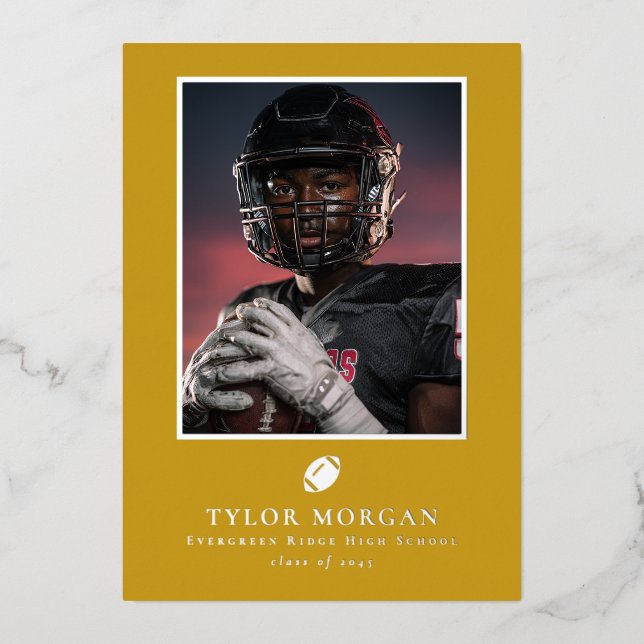 Football Graduation Photo Golden Grad Announcement (Front)