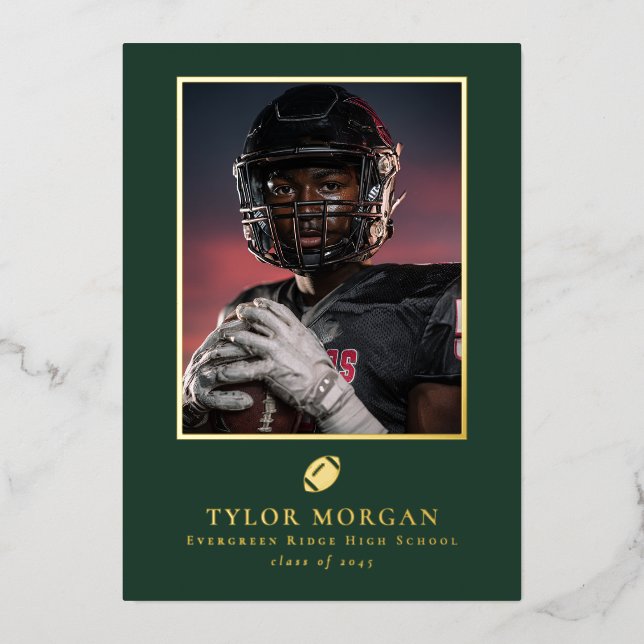 Football Graduation Photo Green Grad Announcement (Front)