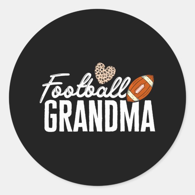 Football Grandma Football Player Leopard Football Classic Round Sticker (Front)