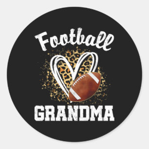 Football Grandma Leopard Heart  Classic Round Sticker