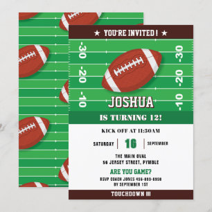 Football Green Black Birthday Party Invitation