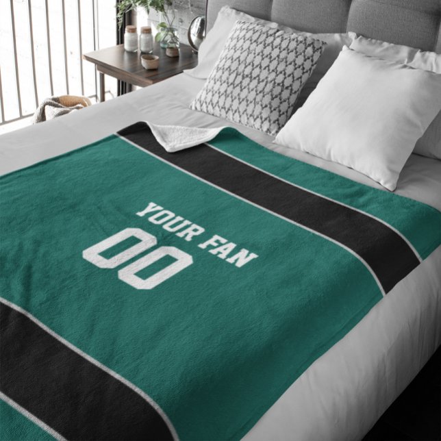 Football Green, Black & White Personalised Fleece Blanket (Creator Uploaded)