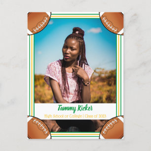Football Green & Gold Graduation Announcement Postcard