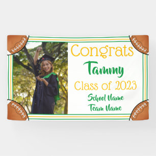 Football Green & Gold One Photo Graduation Banner