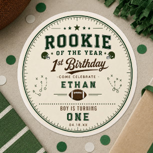 Football Green Rookie 1st Birthday party Classic Round Sticker