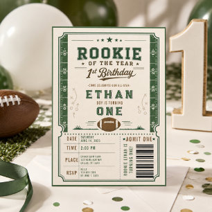 Football Green Rookie 1st Birthday party Invitation